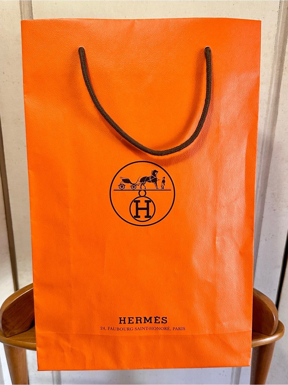 Authentic Iconic Hermes Large Paper Gift Shopping Tote Bag w Rope Handles 17x11”